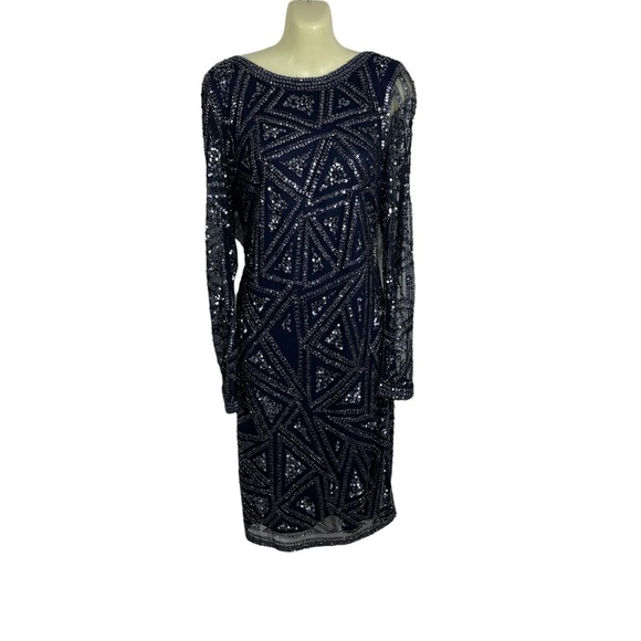 Aidan Mattox Beaded Cocktail Dress Long Sleeve Size Women's 14 - Picture 1 of 15